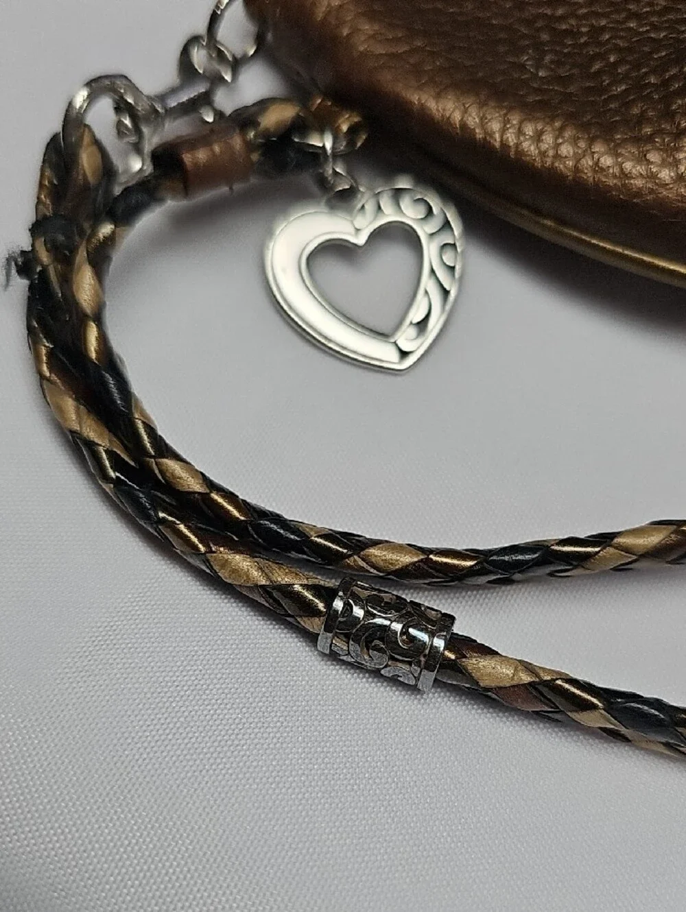 Brighton Barbados Bronze Metallic Pebbled Leather Wristlet Braided Strap